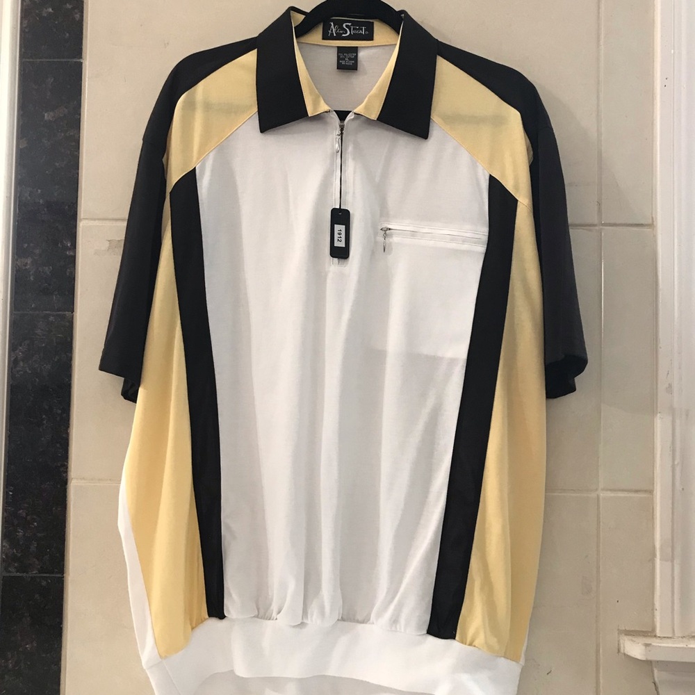 New Alan Stuart Men’s Short-Sleeve 3/4 Zip Polo Shirt Size XL